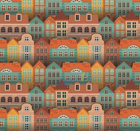 彩色楼群无缝背景矢量素材